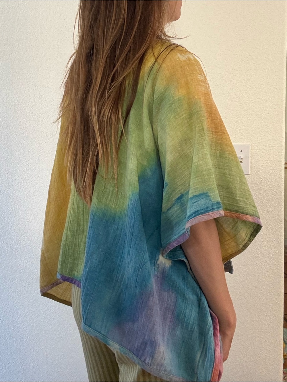 Sucecos hand painted Boho Tie-Dye Open Front Kimono - Multicolor one of a kind